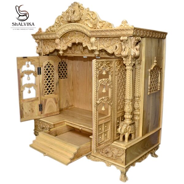 “Handcrafted Wooden Temple for Home with Door | Traditional Pooja Mandir Online in India”