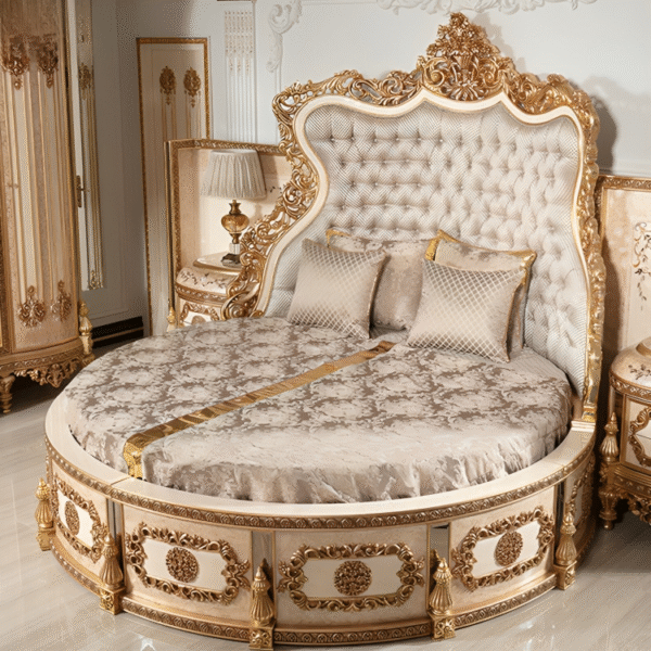 Wooden Royal Handcarved Round Bed in Premium Teak Wood | Luxury Designer Round Bed for Bedroom by Shalvika Living Innovations