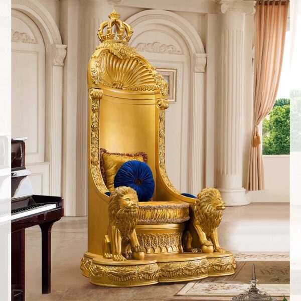 "Wooden Handcarved Royal Style King Chair | Luxury Throne Chair for Home & Office Decor"