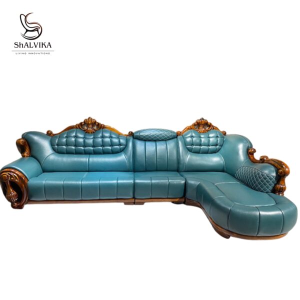 Wooden Carved Corner Sofa Set – Luxury Handcrafted L-Shape Sofa for Living Room