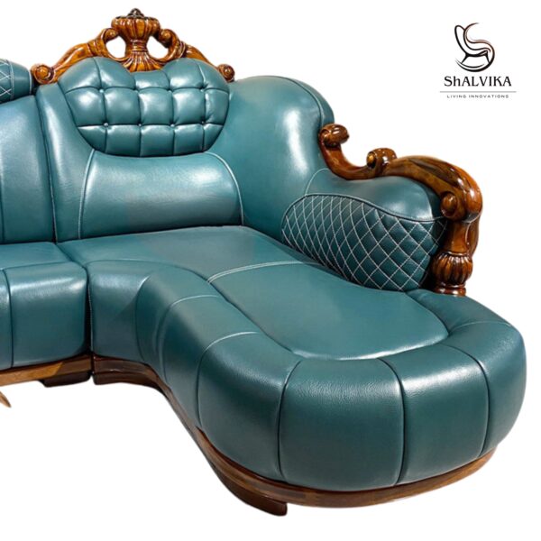 Wooden Carved Corner Sofa Set – Luxury Handcrafted L-Shape Sofa for Living Room