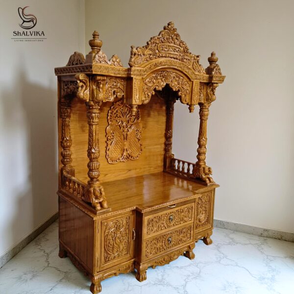 "Wooden Handcrafted Designer Temple for Home in Teak Wood – Shalvika Living Innovations"