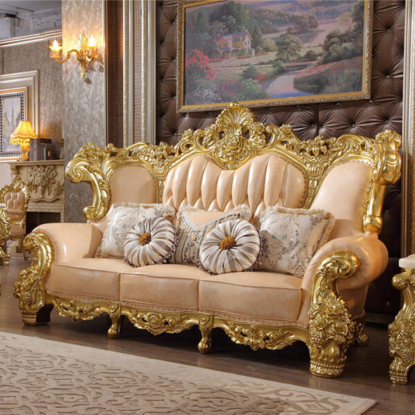 Latest Designs High Quality Luxury Villa Simple European Leather Solid Wood Carved Sofa Furniture - Image 3