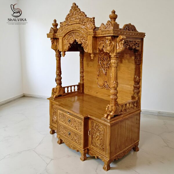 "Wooden Handcrafted Designer Temple for Home in Teak Wood – Shalvika Living Innovations"