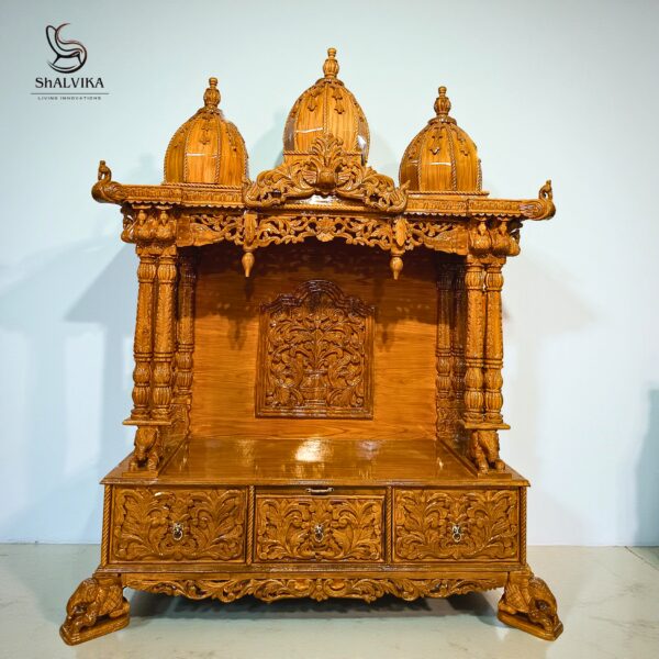 Premium Teak Wooden Carved Mandir Design – Handcrafted Pooja Temple