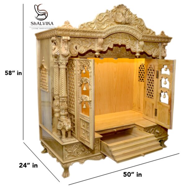 “Handcrafted Wooden Temple for Home with Door | Traditional Pooja Mandir Online in India”