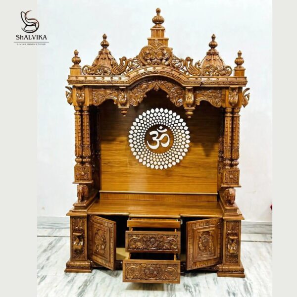 Teak Wooden South Indian Style Pooja Temple - Image 2