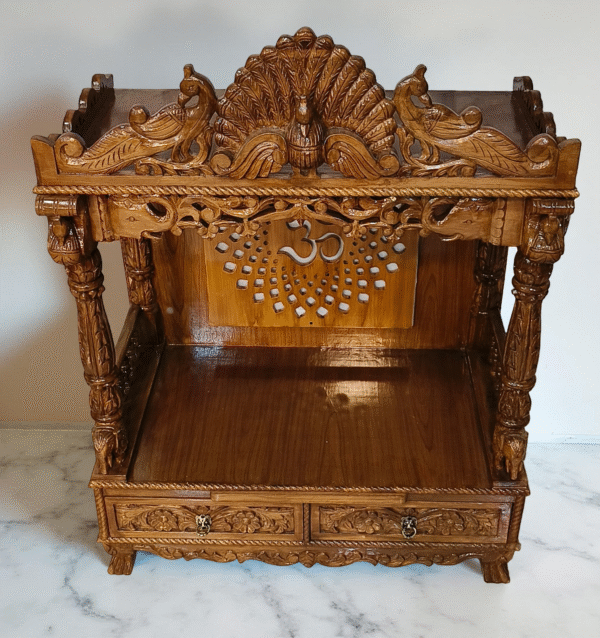 Wooden Handcrafted Temple with LED Om Light - Image 2