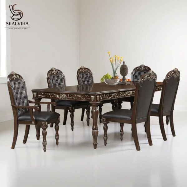"Wooden Antique Style 6 Seater Dining Table Set | Handcarved by Shalvika Living Innovations"