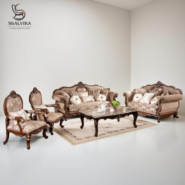 "Wooden Carved 7 Seater Sofa Set | Royal Handcrafted Sofa by Shalvika Living Innovations"