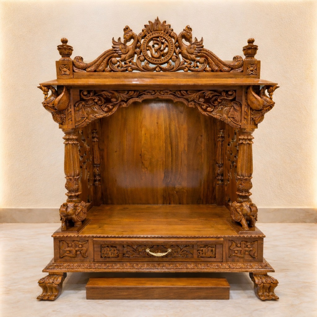 Wooden Carving Temple with LED Om Light