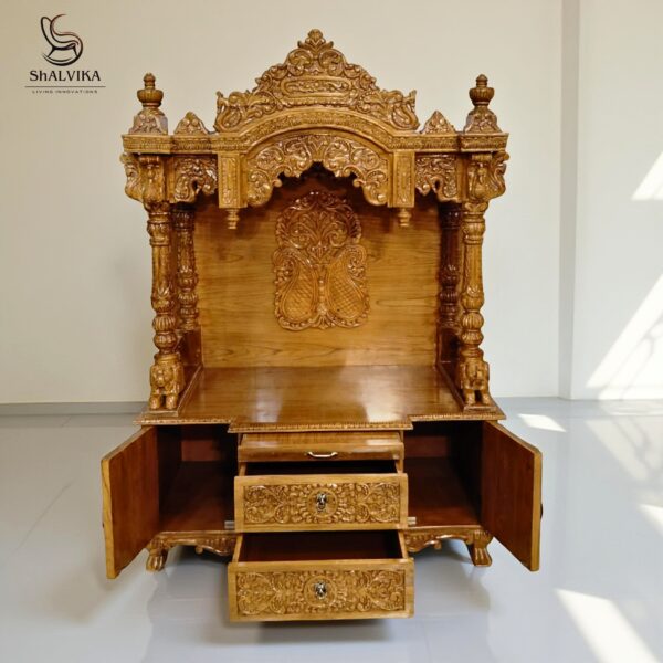 "Wooden Handcrafted Designer Temple for Home in Teak Wood – Shalvika Living Innovations"