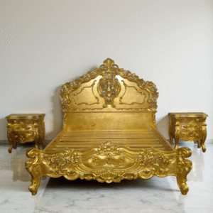 Wooden Royal Bed with 2 Side Tables
