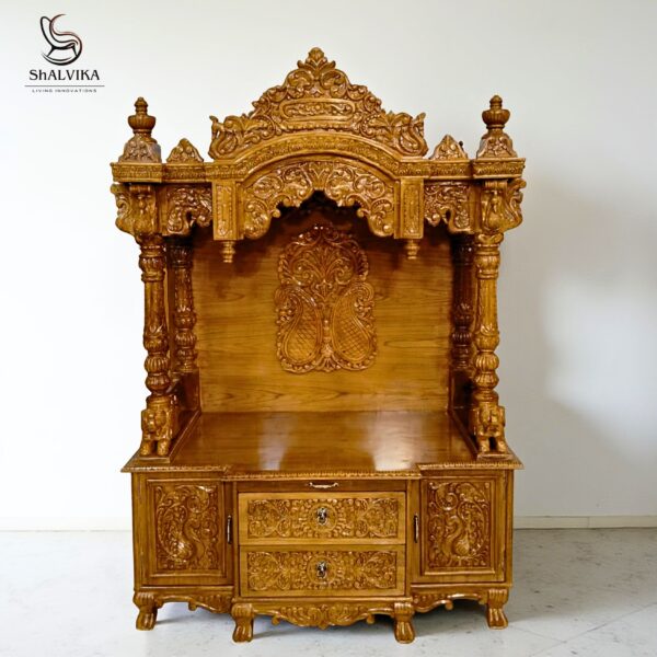 "Wooden Handcrafted Designer Temple for Home in Teak Wood – Shalvika Living Innovations"