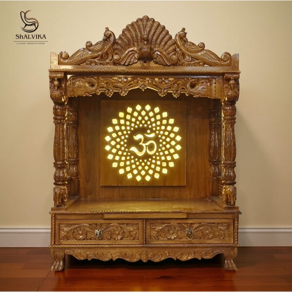 Wooden Handcrafted Temple with LED Om Light - Image 6