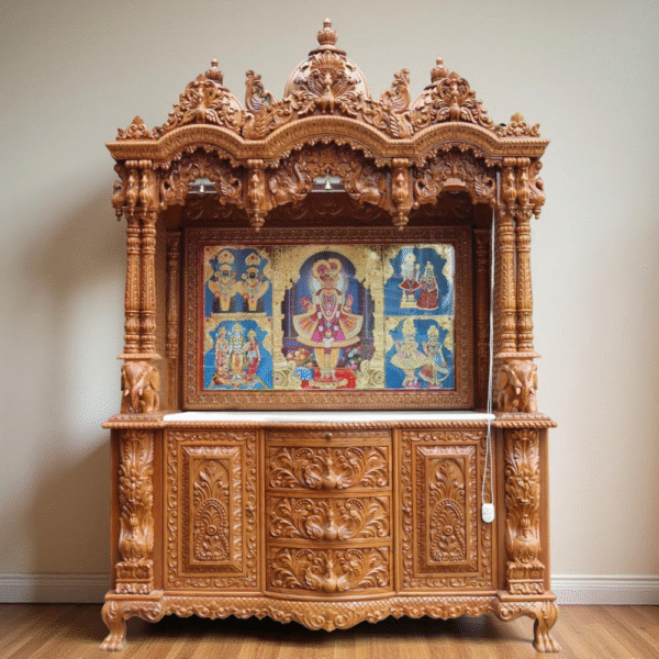 Wooden Handcrafted Teak Wood Large Temple – Premium Designer Mandir by Shalvika Living Innovations