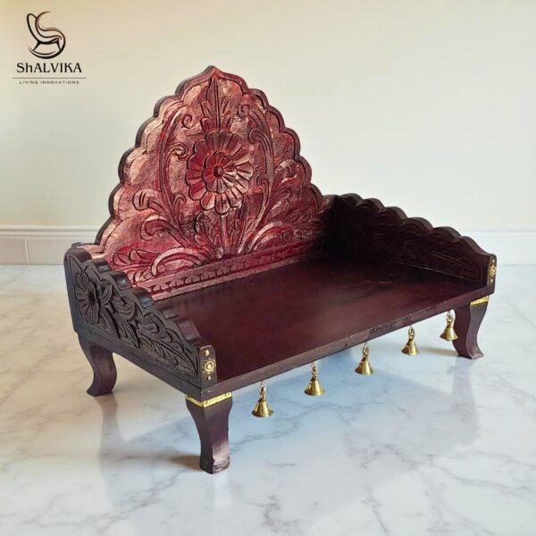 Wooden Handmade Big Puja Chowki | Designer Home Temple Chowki by Shalvika Living Innovations