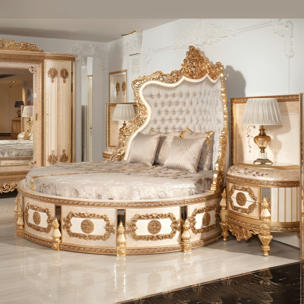 Wooden Royal Handcarved Round Bed in Premium Teak Wood | Luxury Designer Round Bed for Bedroom by Shalvika Living Innovations