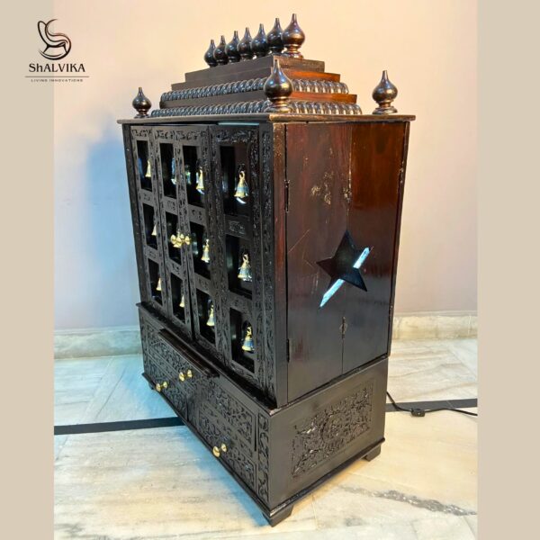 Elegant Teak Wood Mandir – South Indian Design with Bells Door