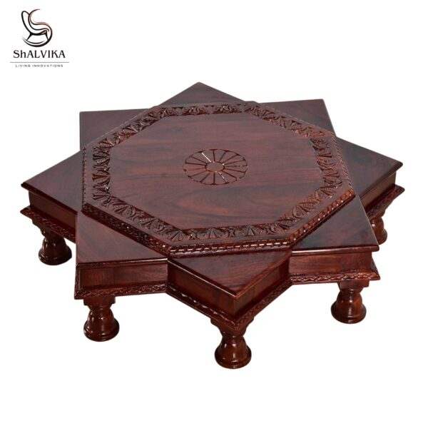 Wooden Star Shape Handcrafted Puja Chowki - Image 3