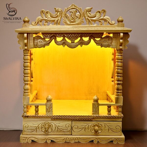 Handcrafted Wooden Temple for Home with LED Light | Premium Pooja Mandir Design by Shalvika Living