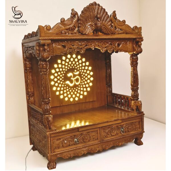 Wooden Handcrafted Temple with LED Om Light - Image 5
