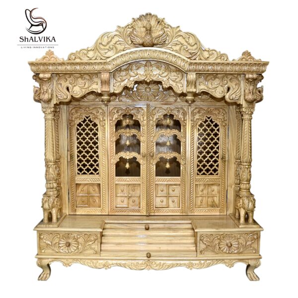 “Handcrafted Wooden Temple for Home with Door | Traditional Pooja Mandir Online in India”