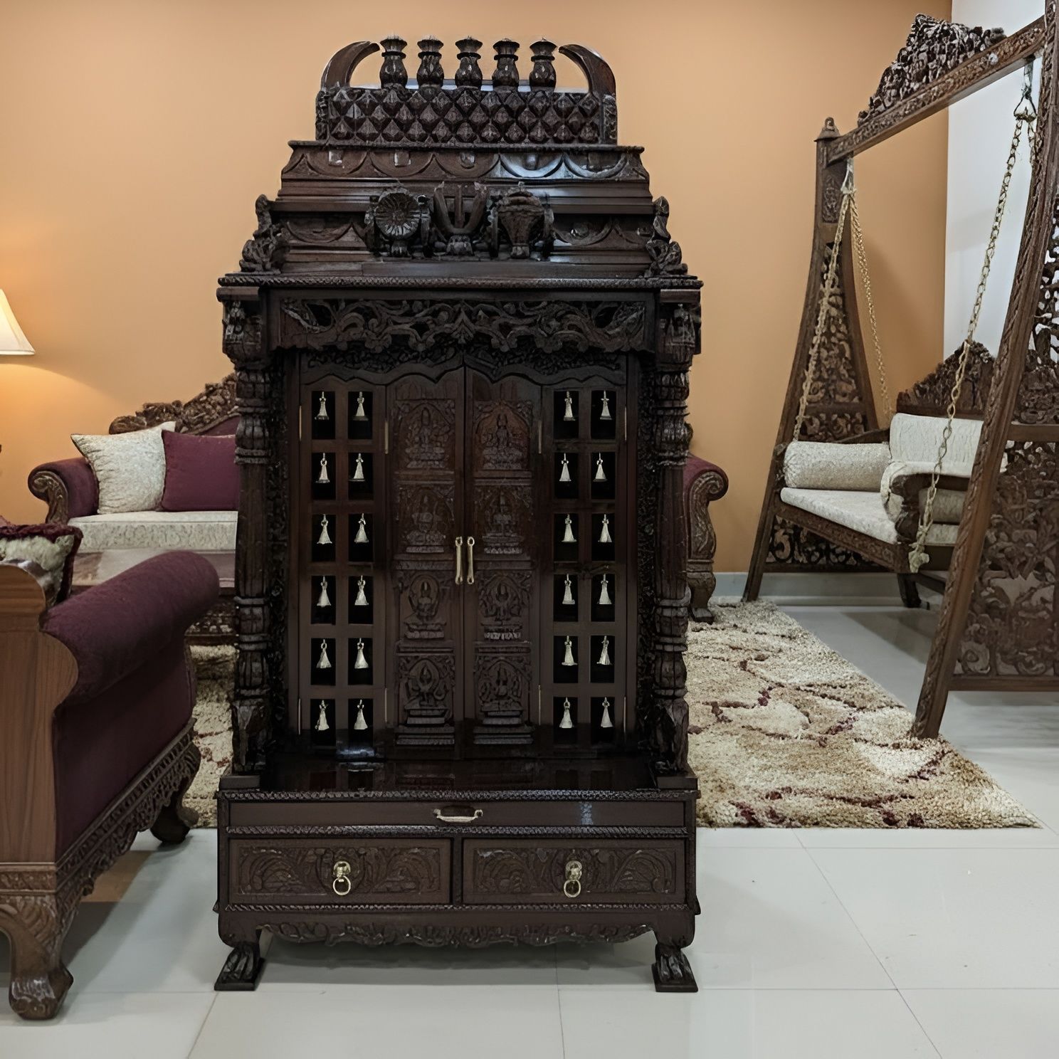 AshtaLakshmi Wooden Pooja Mandapam Designs with Door