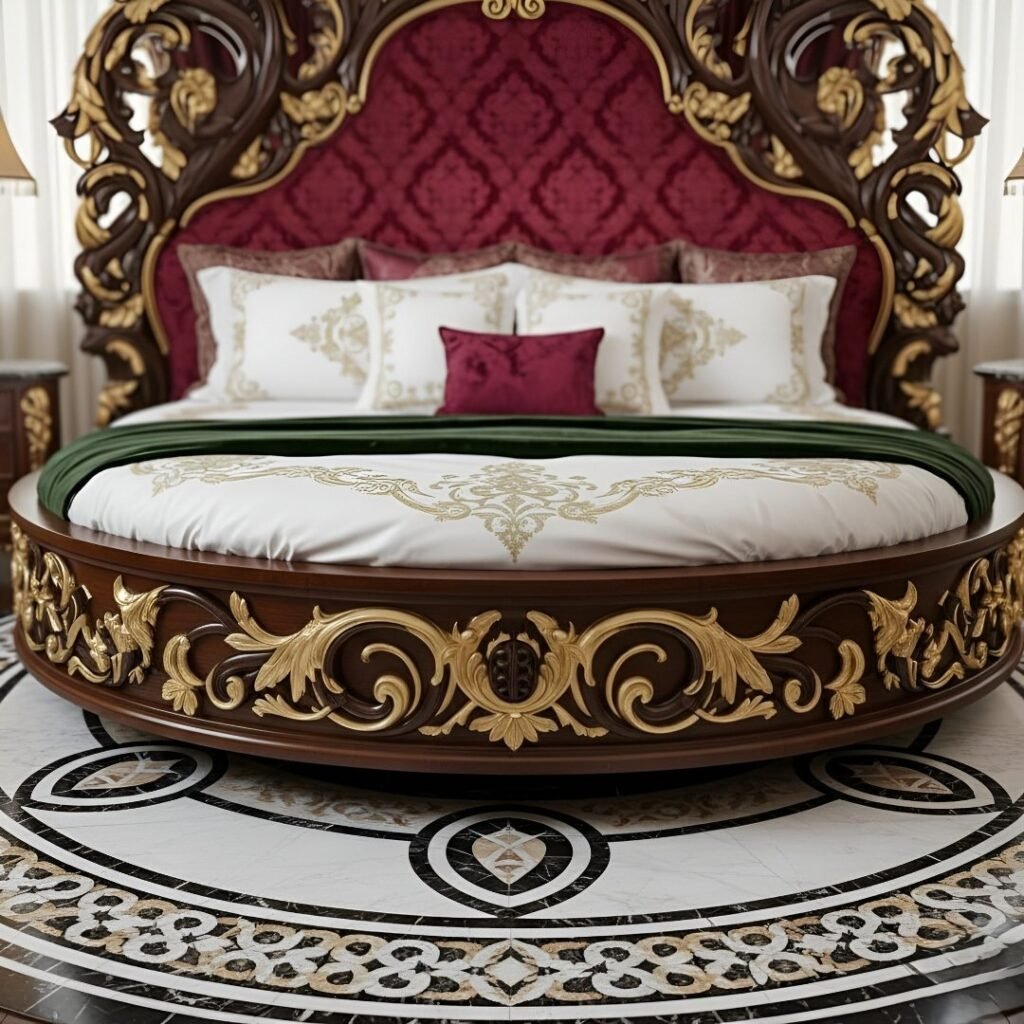 Luxurious Round Bed with Gold Highlighting