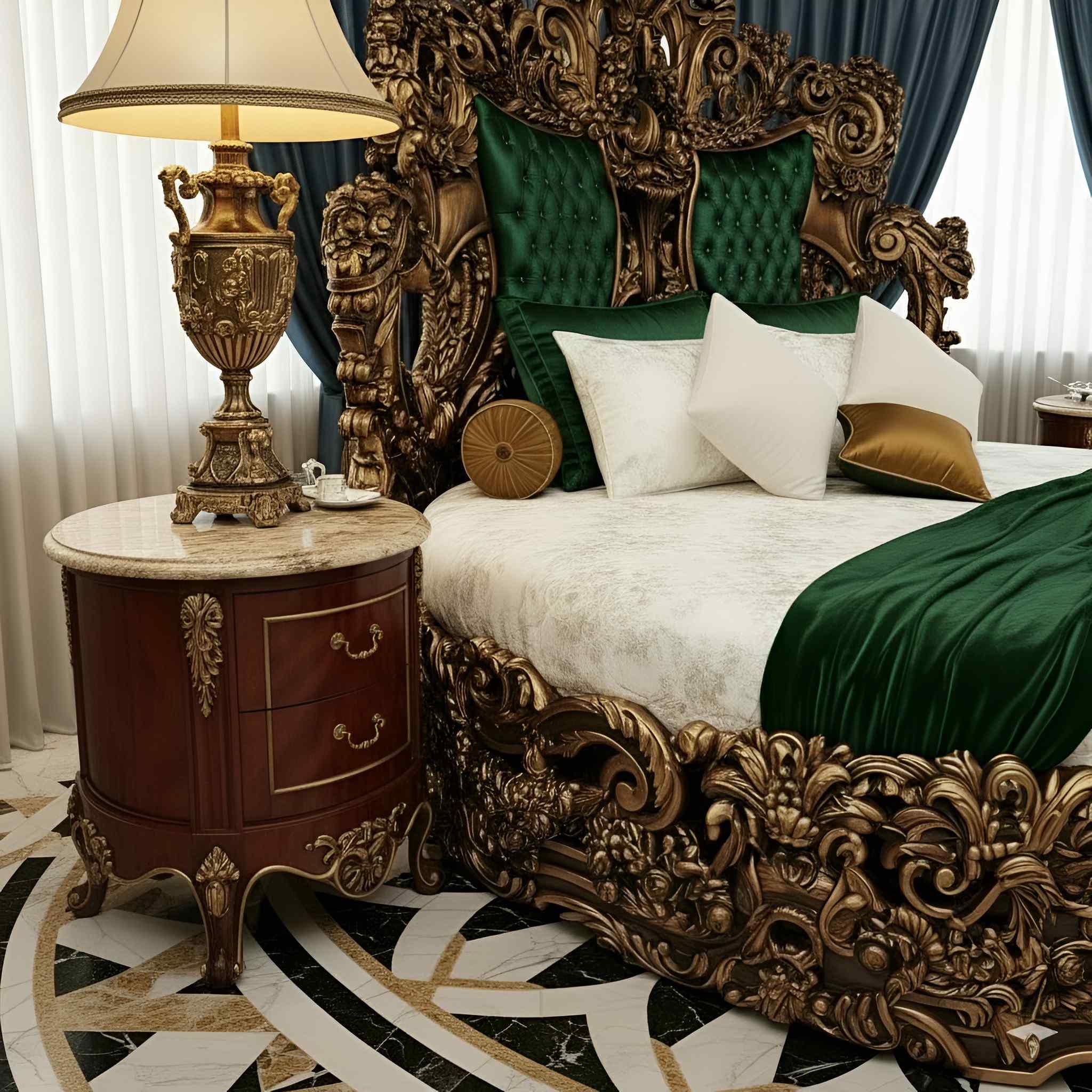 Royal Round Bed Design in Antique Gold - Image 4