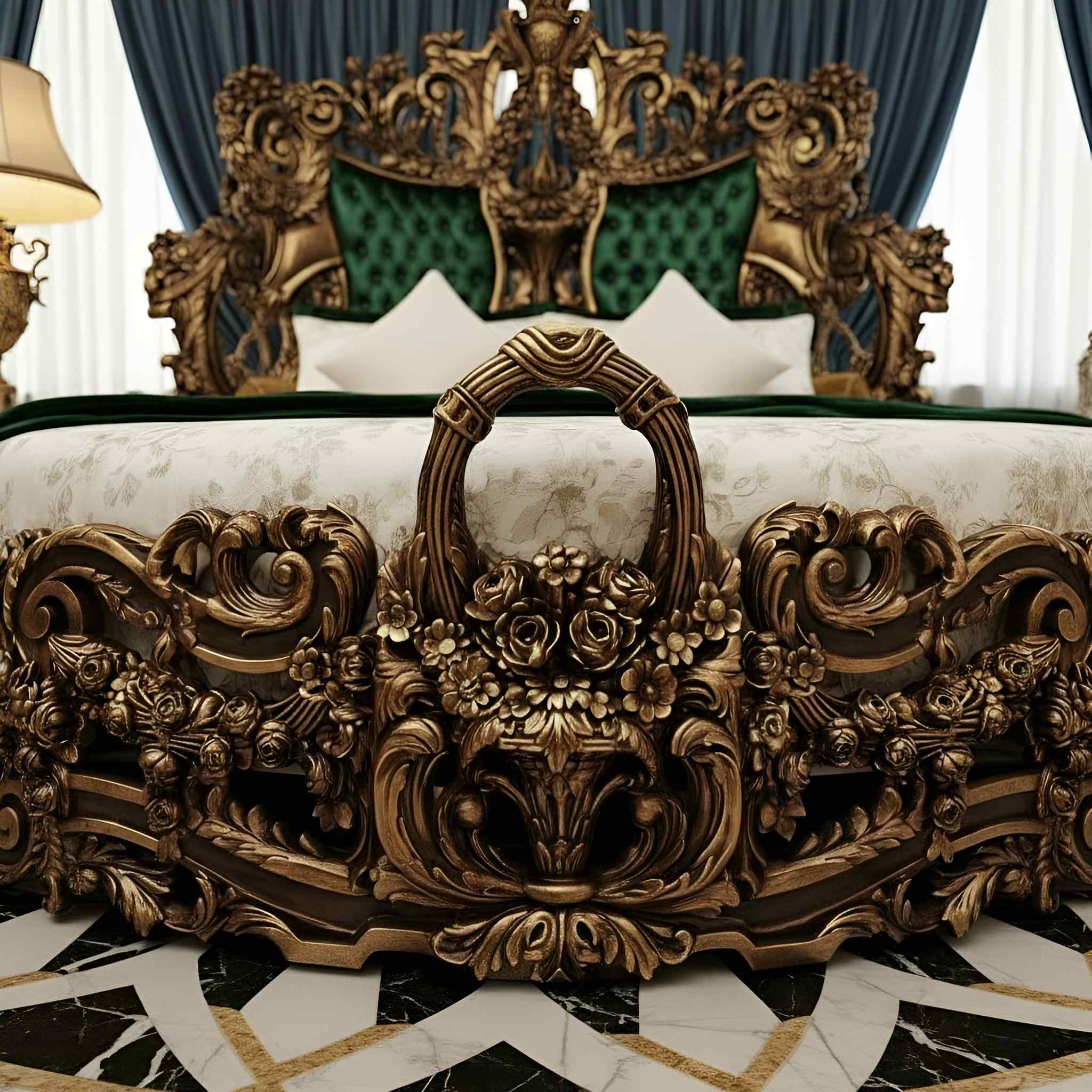 Royal Round Bed Design in Antique Gold - Image 3