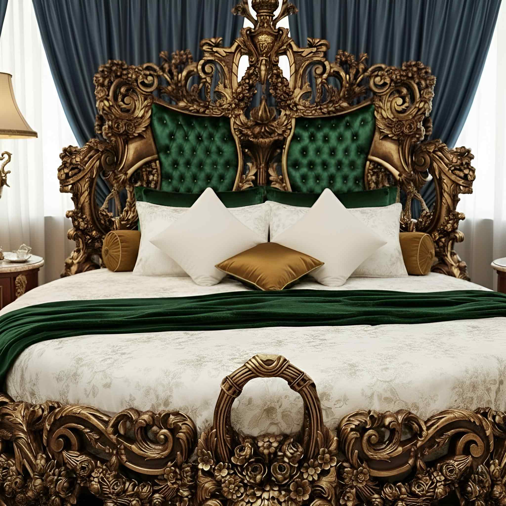 Royal Round Bed Design in Antique Gold - Image 5