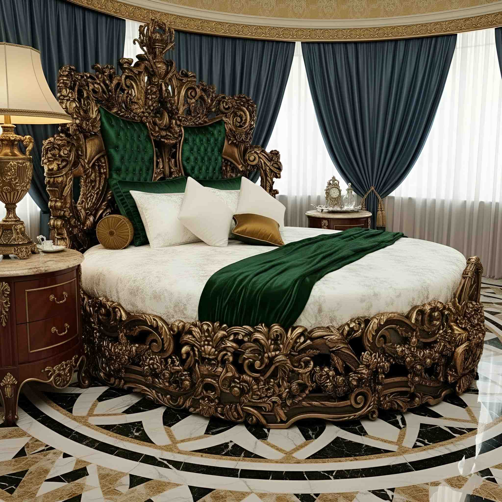 Royal Round Bed Design in Antique Gold - Image 2
