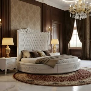 Wood Circle Round Bed in White