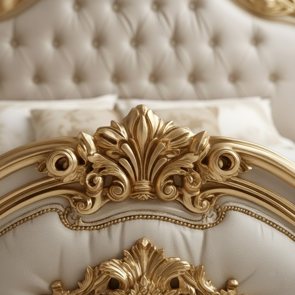 Wooden Carved Bed in Gold Finish
