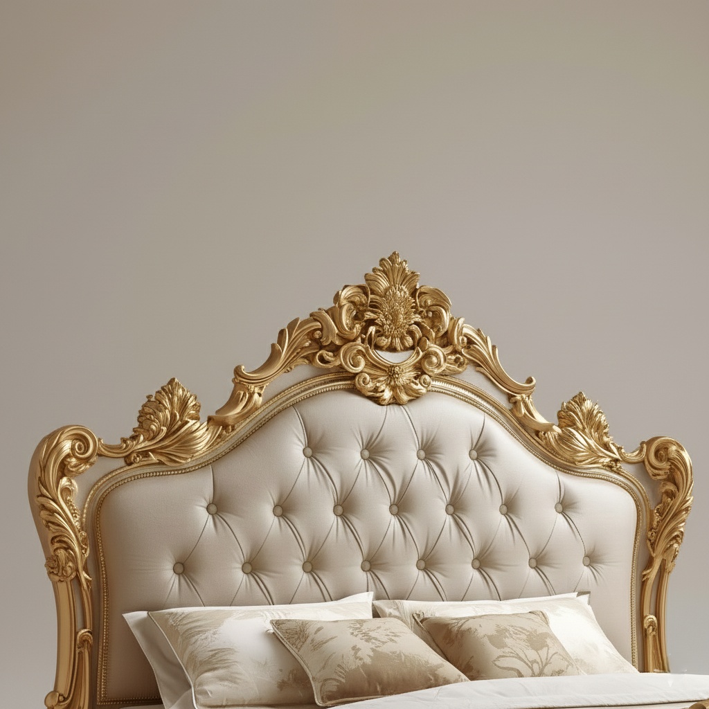 Wooden Carved Bed in Gold Finish