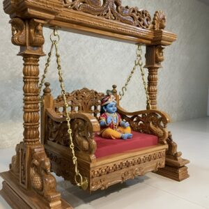 Wooden Jhula for Kanha Ji with Brass Chain