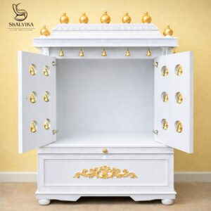 Wooden Puja Temple with Bells Door