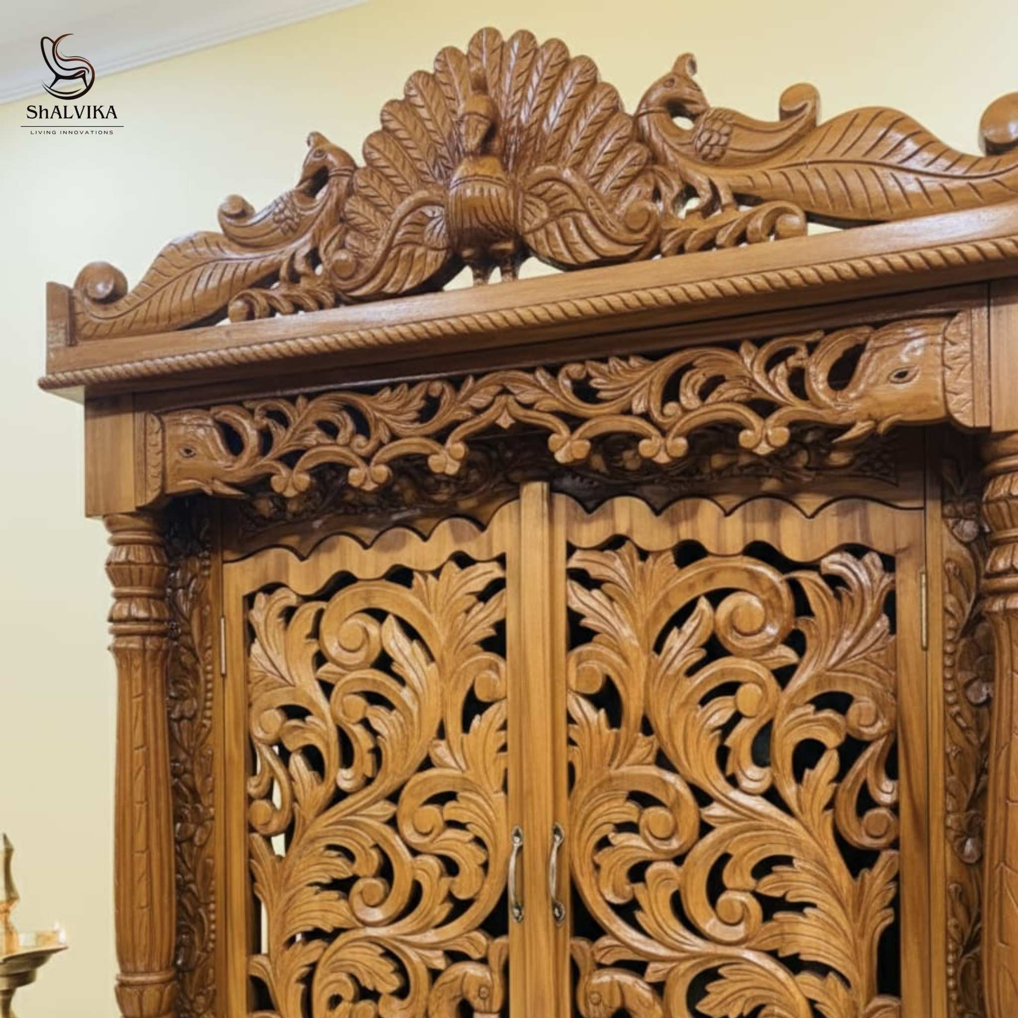 Wooden Mandir with Door for Home