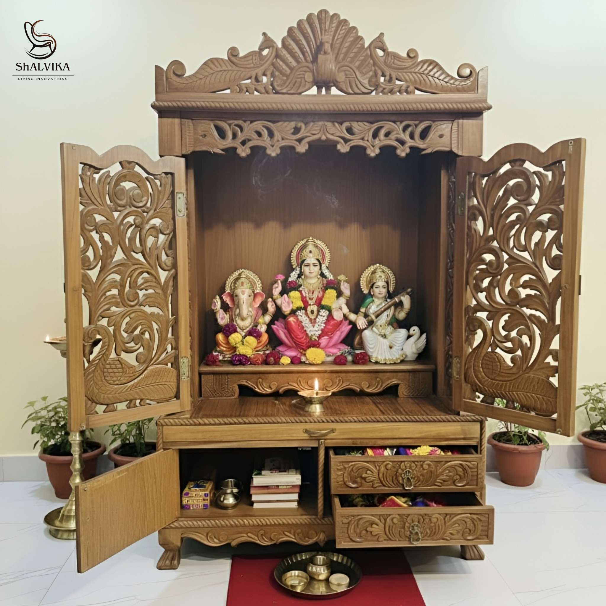 Wooden Mandir with Door for Home