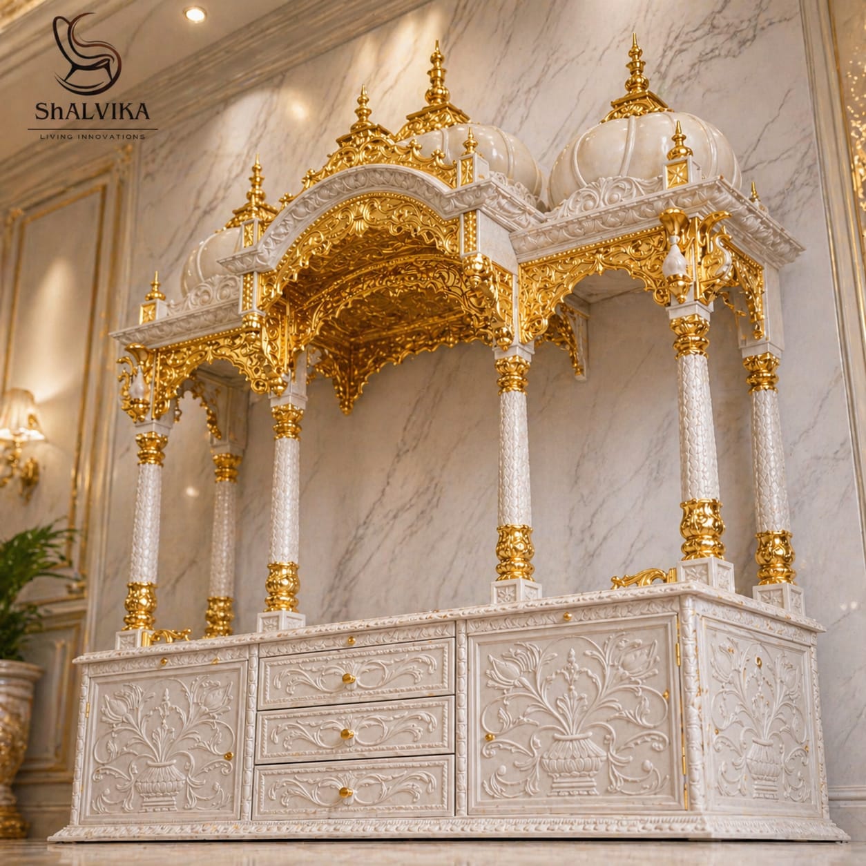 Big Size Design of Wooden Mandir for Home