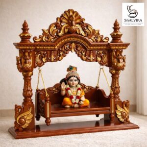 Handmade Laddu Gopal Jhula in Antique Gold