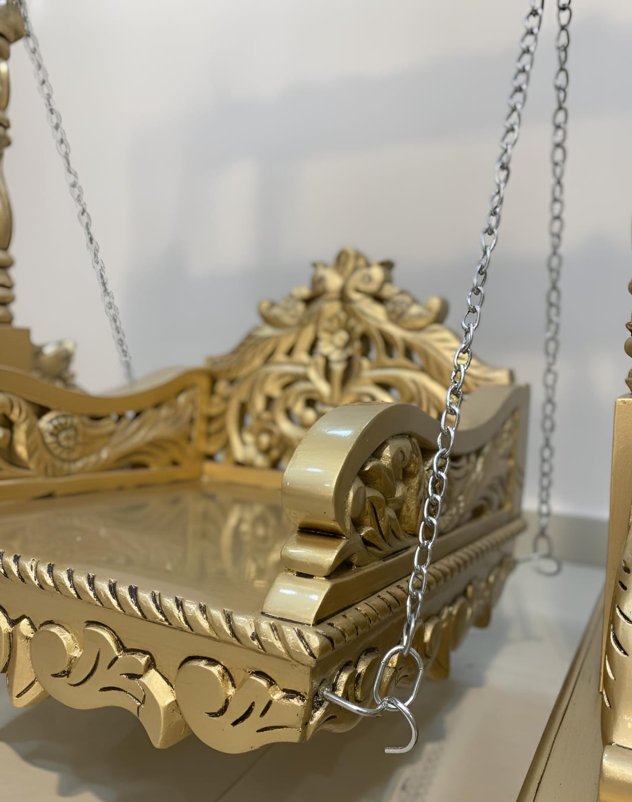 Handmade Laddu Gopal Jhula in Antique Gold Design