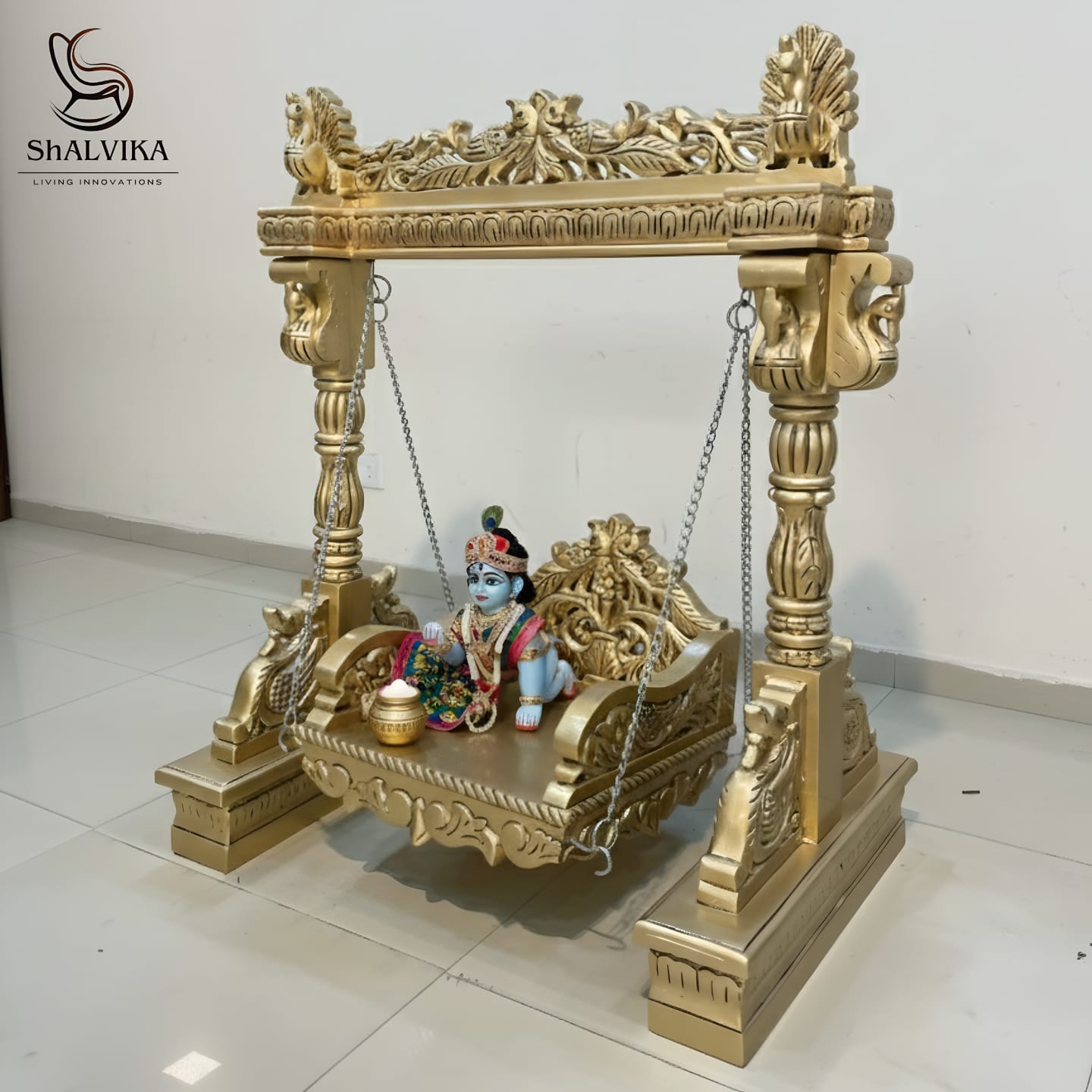 Handmade Laddu Gopal Jhula in Antique Gold by Shalvika Living