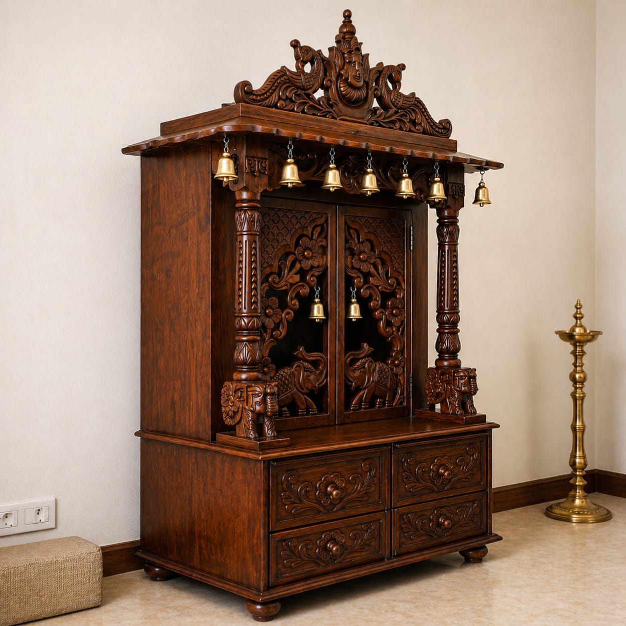 Latest Puja Mandir with Door Design