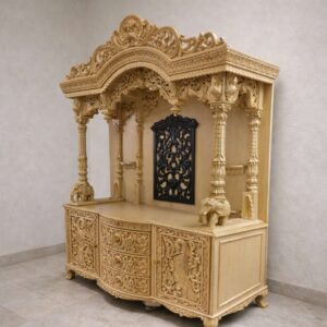 Wooden Carved Mandir in Antique Gold