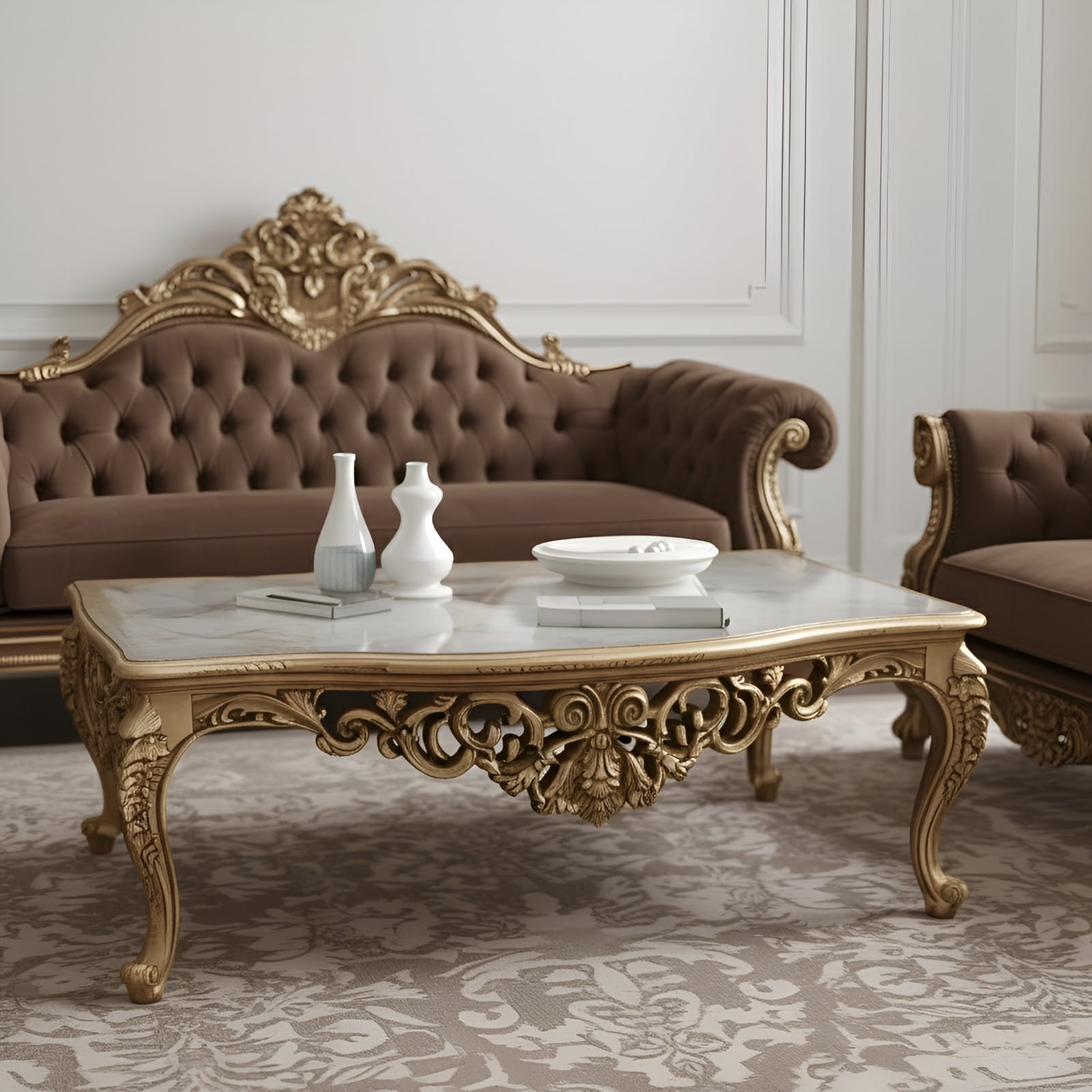 Wooden Royal Sofa Set with Antique Gold Finish by Shalvika Living