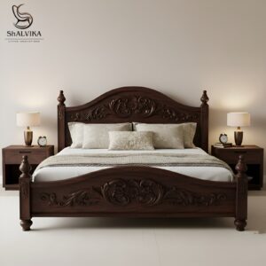 King Size Antique Bed in Brown Wood Finish