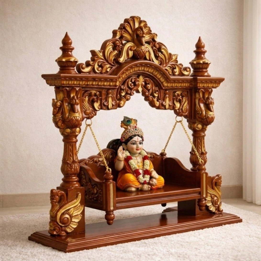 Custom Made Laddu Gopal Jhula in Antique Gold