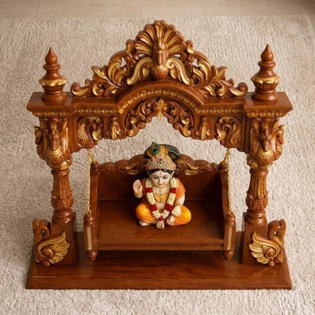 Handcrafted Laddu Gopal Jhula in Antique Gold by Shalvika Living